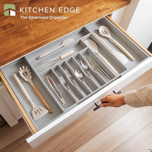 KitchenEdge Silverware & Utensil Organizer | Gray Bamboo, 18-33 In - color: Gray Bamboo, size: From 18" to 33" Wide
