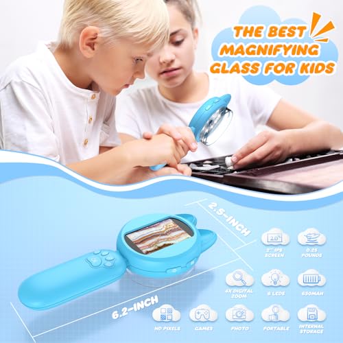 Leipan Magnifying Glass for Kids, 100X 2 LCD Scrren Handheld Microscope - color: Blue