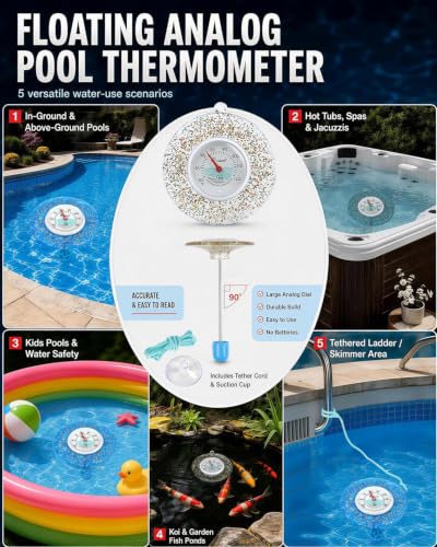 Glow Dial Floating Pool Thermometer Easy Read - Glitter Water Temp Gauge - color: Pool Thermometer - Colorful