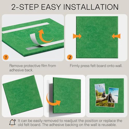 MaxGear Felt Bulletin Board 36" x 24", 6 Pack Emerald Green Felt Wall Tiles - color: Emerald Green, size: 36" x 24"