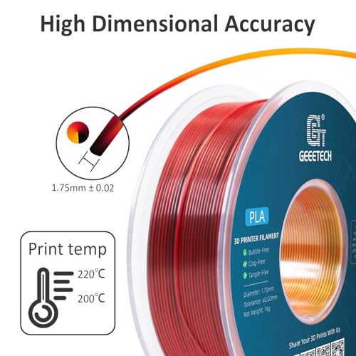 Geeetech Silk PLA Tri Color Filament 1.75mm 3D Printer Filament, Coextrusion Red Gold Black Tri-Colors Metal-Like Shiny Silk PLA Filament, 1kg (2.2lbs) 1 Spool, Dimensional Accuracy +/- 0.02 mm - color: 1kg Triple Color Red-gold-black