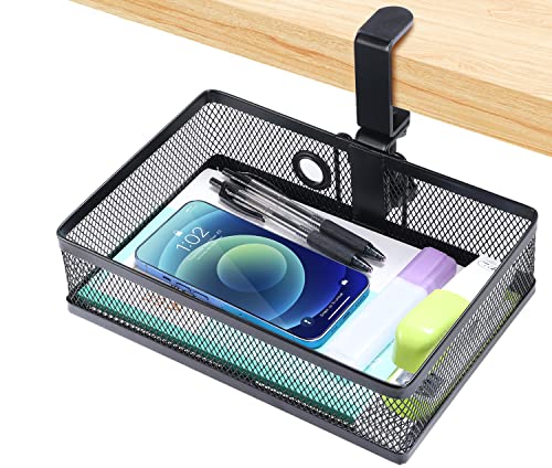 ROSYLINE Under Desk Storage Basket Hanging Drawer Tray, Clamp On Organizer - color: Black-Clamp-On