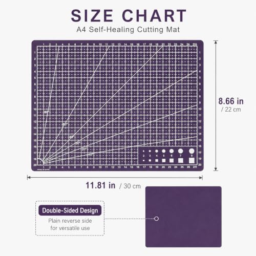A4 Self-Healing Cutting Mat, Grid Craft Board for Sewing & DIY Purple - color: Purple-A4