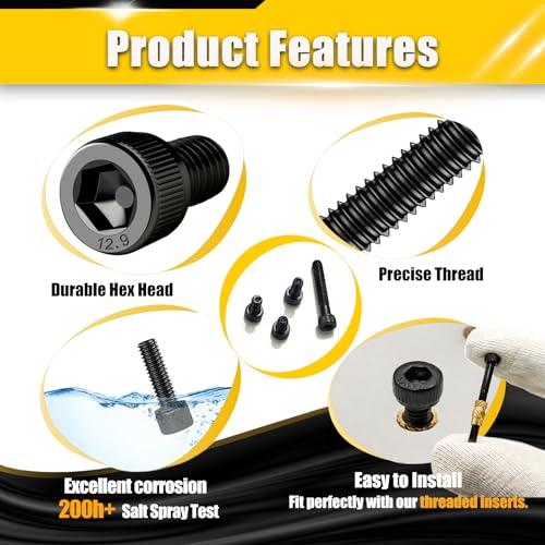 M3x35mm Screws 180pcs Hex Socket Cap 12.9 Steel Black Zinc Half Thread - size: M3*35mm 180pcs