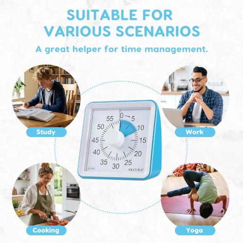 Secura Visual Timer for Kids, 60 Minute Classroom Countdown Timer for Study - color: Blue & Blue