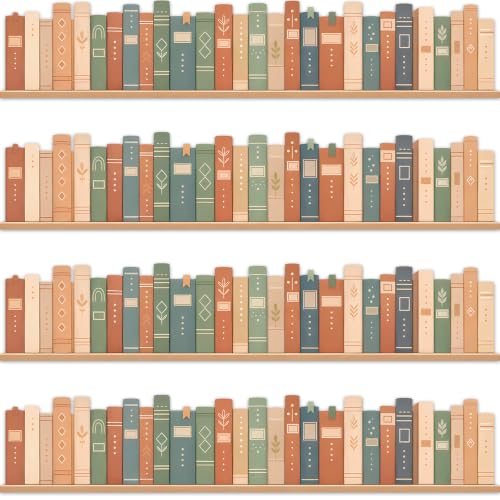 72ft Boho Bookshelf Bulletin Board Borders Boho Paper Border Trim Vintage Book Spine Classroom Decor for Back to School Classroom Party Home Office Chalkboard Wall Decor - style: Colorful Boho