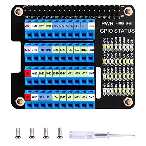 GeeekPi GPIO Screw Terminal Block Breakout Board HAT for Raspberry Pi, GPIO Expansion Board Breakout Module with GPIO Status LED for Raspberry Pi 4B/3B+/3B/2B/B+/Pi Zero W/Pi Zero 2 W