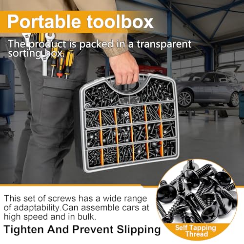 weideer 280pcs Automotive Body Screw Assortment Kit,#8#10#12#14 Automatic Trim Screws, Self Tapping Screw,Phillips Head&Washer Head Universal Fender Liner Screw - color: BK M4.2- M6.3 Kit