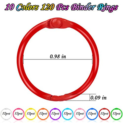 120 pcs Loose Leaf Binder Rings 1 Inch 10 Colors