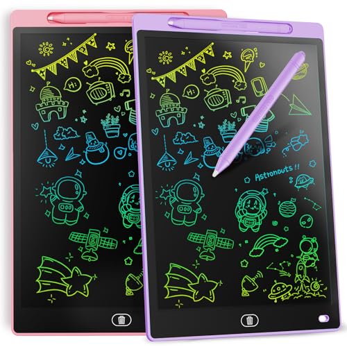 [2 Pack] Genialba LCD Writing Tablet 10-Inch Colorful Doodle Board, Toddler Learning Educational Toys Gifts for 3-8 Years Old Girls and Boys, Electronic Drawing Pad for Kids (Pink&Purple) - color: Purple & Pink, size: 10 Inch