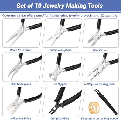 shynek 10 Pieces Jewelry Pliers Tools Set, Jewelry Making Tools Include 8 Pieces Pliers, Jump Ring Opener, Tweezers for Wire Wrapping, 3D Printing Projects and Other DIY Projects - style: Set of 8