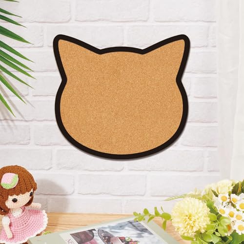 CRASPIRE Cat Pin Cork Board 9.8 X 10.6 Inch Wall Mounted Framed Bulletin Display Boards Wooden Decorative Memory Memo Brooch Lapel Pins Holder Storage for Home Office School Classroom Decoration - style: Cat Head
