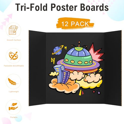 HAUTOCO 12 Pcs Trifold Poster Board 26 x 15.74'' Medium Presentation Boards - color: Black, size: 26 x 15.74''