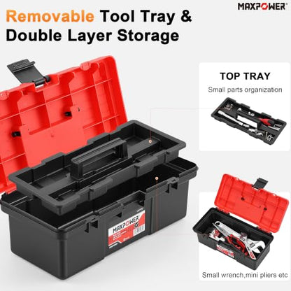 MAXPOWER 12-inch Small Plastic Tool Box, Lockable, Removable Tray - color: Red, size: 12"