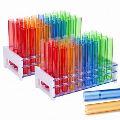 FoldTier 80 Pcs Neon Plastic Test Tube Shots for Liquor with Rack, 15 ml