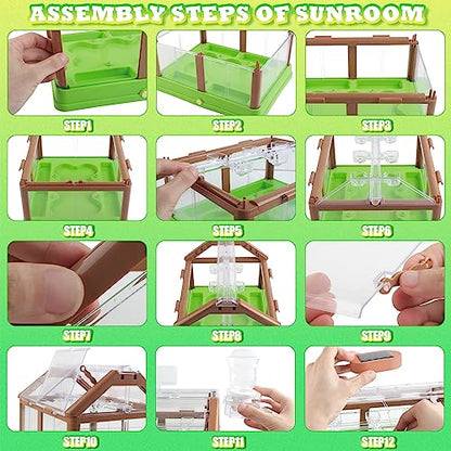 Kids Plant Growing Kit - Kids Greenhouse & Flower Growing Kit with Upgraded Irrigation & Grow Light – Perfect Gardening for Kids（Solar Green）