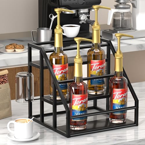 Coffee Syrup Rack Organizer, Spice Racks, Syrup Bottle Holder Stand for Coffee Bar, 3-Tier 12 Bottles Storage Shelves for Syrup, Wine, Dressing for Kitchen Countertop, Black - color: Black, size: 3-Tier (12 Bottles)