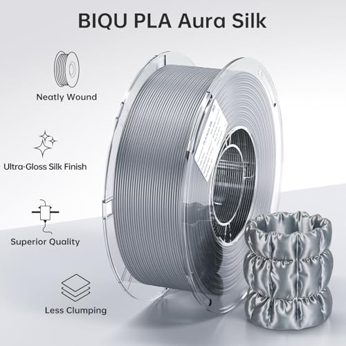BIQU PLA Aura Silk 3D Printer Filament 1.75mm 1KG(2.2lbs) Spool, Silver PLA - color: Silver
