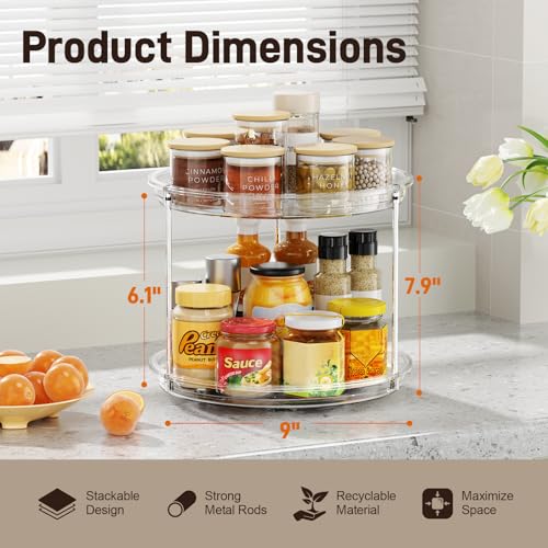 2 Tier Lazy Susan Organizer, 9'' Lazy Susan Turntable for Cabinet - size: 9in 2 Pack