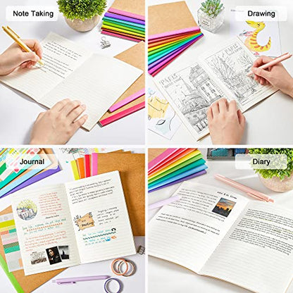 32 Pack Composition Notebooks Bulk, Feela Kraft Cover Lined Blank College Ruled Composition Travel Journals with Rainbow Spines For Women Students Business, 60 Pages, 8.3”x 5.5”, A5, 8 Colors