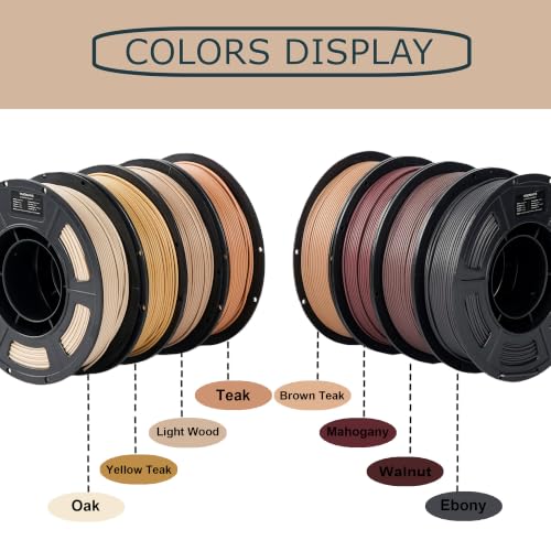Wood PLA 3D Printer Filament Bundle, Over 30% Real Wood Fiber - color: Walnut+ebony+oak+mahogany+light Wood+teak+yellow Teak+brown Teak