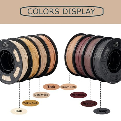 Wood PLA 3D Printer Filament Bundle, Over 30% Real Wood Fiber - color: Walnut+ebony+oak+mahogany+light Wood+teak+yellow Teak+brown Teak