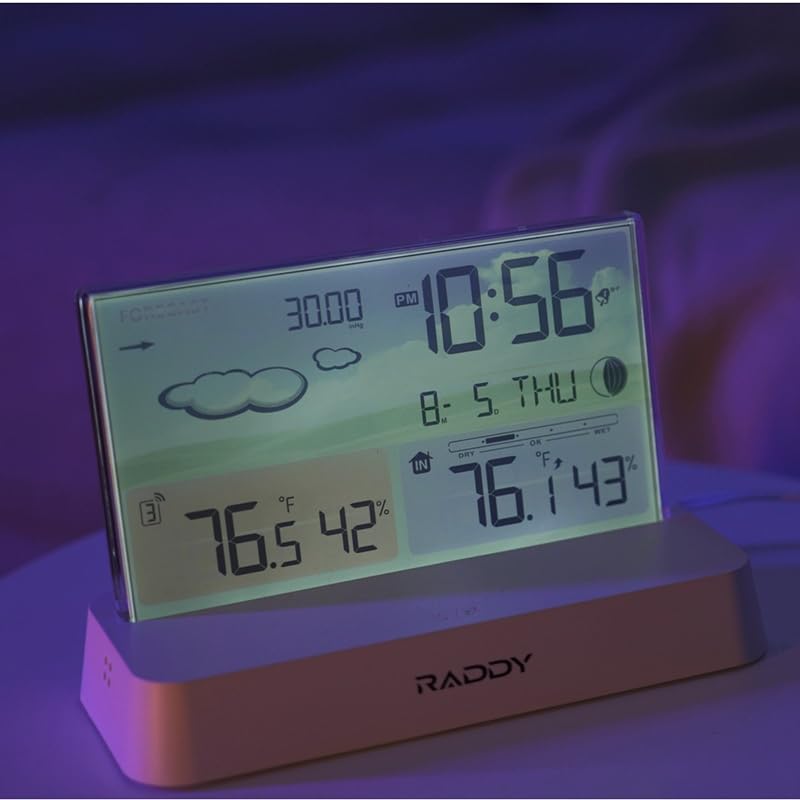 Raddy DT6 Wireless Weather Station, Atomic Clock Color Display