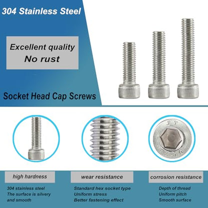 M3 x 30mm 35mm 40mm 45mm 50mm Socket Head Cap Screws Bolts, Stainless Steel 304, Metric Allen Hex Drive, Bright Finish, Fully Threaded, Assortment Kit 75PCS - size: Socket M3x30-50 mm