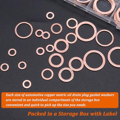 360PCS Crush Washer Oil Drain Plug,18 Sizes Copper Crush Washers Assortment Kit,Automotive Oil Pan Drain Plug Gasket M6 M8 M10 M12 M14 M16 M18 M20 M22 M24 - size: 360
