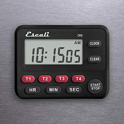 Escali Multi-Task Four Event Digital Kitchen Timer with Clock Mode, Magnetic Back, Overtime Counter - size: 1 Count (Pack of 1), style: Four Event