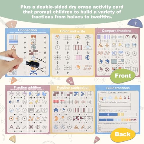 Magnetic Fraction Book, Montessori Fraction Math Manipulatives for Kids - size: 8.6 × 16.1 in