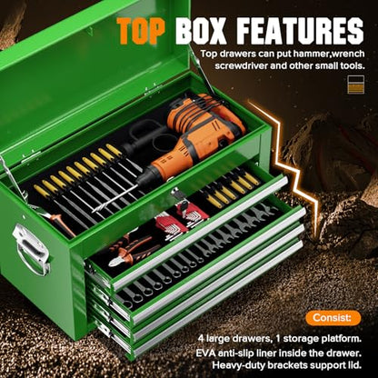 Oakcloud Heavy-Duty 5-Drawer Rolling Tool Chest & Cabinet Combo with Black Liner – Lockable Steel Garage Tool Box on Wheels – Detachable Top Toolbox & Bottom Storage Cart with Side Hooks, Green - color: Green, size: 5-drawer