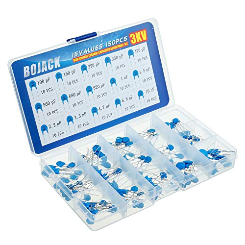 BOJACK 15 Values 150 Pcs 3KV / 100 pF to 10 nF High Voltage DIP Ceramic Capacitor Assortment Kit - size: 3 KV