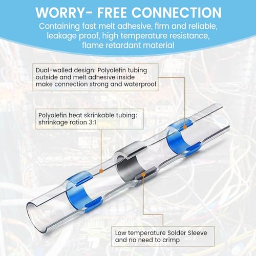 5 Sizes, 180 Pieces - Heat Shrink Butt Connectors, Solder Seal, Waterproof Self Shrink Electrical Connector Kit- for Wiring, Soldering, Marine, Automotive - size: Assortment Kit, 5 Sizes (Qty: 180)