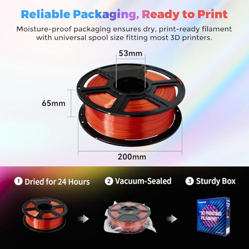 FLASHFORGE Silk PLA Filament 1.75mm Gold to Red Gradient, 3D Printer Filament 1kg (2.2lbs) Spool, Smooth and Silky Texture 3D Printing Filament, Dimensional Accuracy +/- 0.02mm - color: Gold to Red Gradient