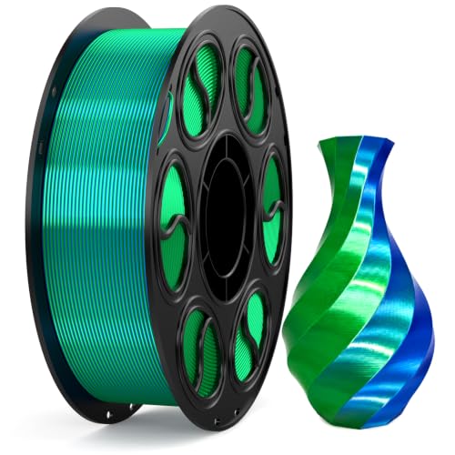 Dual Color Silk PLA 3D Printer Filament, Black Red, 1.75mm +/- 0.02mm, Metallic Gradient, 1kg (2.2lbs), Fits Most FDM 3D Printers (Blue-Green) - color: Blue-green