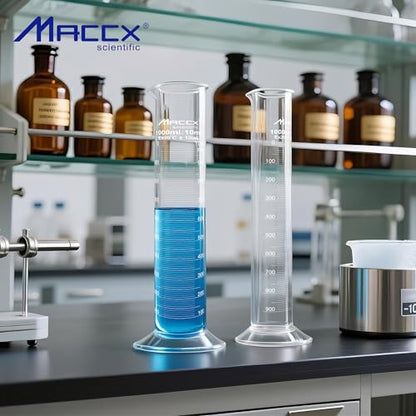 500ml Sturdy Glass Graduated Cylinder, 2PCS of Cap.500ml/±5.0ml Borosilicate 3.3 Glass Measuring Cylinders, Class B,MCG500-002 - size: 2PCS of Vol.500ml