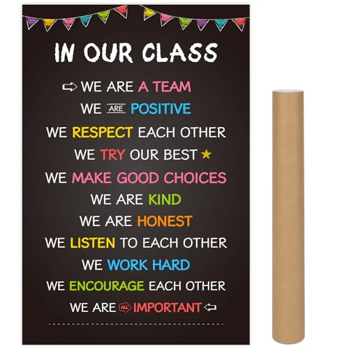 COCHIE Classroom Rules Poster for Classroom Decorations, Large 16"x24" Back to School Decor Class Rule Posters for Preschool Middle High School Kindergarten Elementary Teacher Must Haves (Black) - color: Black