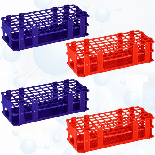 CroBlissful 4 Pcs 60 Hole Plastic Test Tube Rack Lab Holder Rack for 16mm/20mm Tube Detachable, Blue, Red - color: Blue,Red, size: 60 Hole