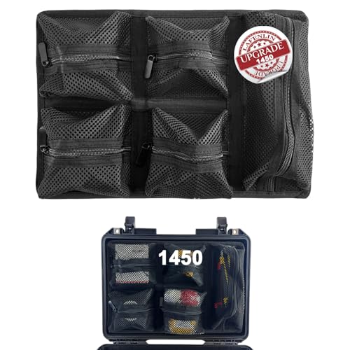 LAFENLIN 5-Pocket Lid Organizer for Pelican 1450 Case,Hook & Loop(No Screw) - color: 1450 lid organizer-Circular Mesh