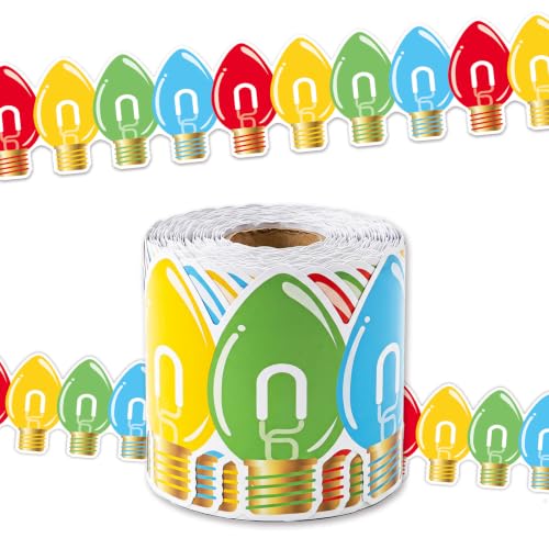 69Ft Christmas Colorful Light Bulb Bulletin Board Border Trim, Die-Cut Holiday String Lights Border Roll, Xmas Classroom Decor for Bulletin Board, Whiteboard, Door, Christmas Party Decorationss - color: Colorful Light Bulb