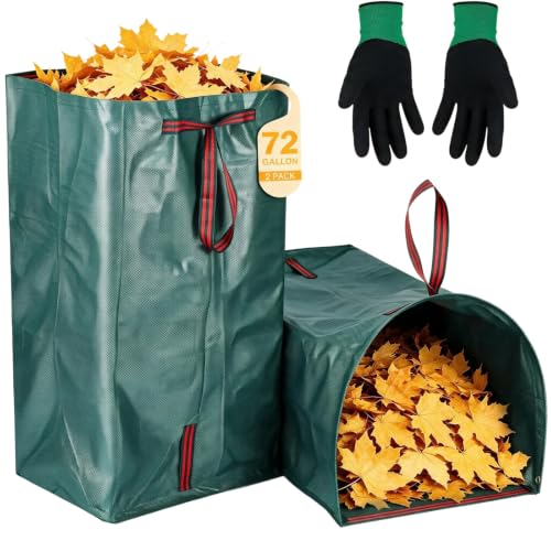 HEMOTON Reusable Yard Waste Bags 72 Gallon, 2 Pack with Gloves