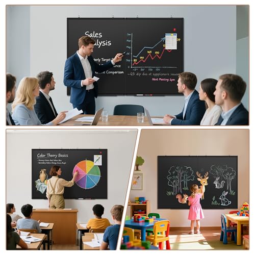 SELEAD Folding Magnetic Chalkboard 60 x 40 Inches - Black Aluminum Frame - size: 60"W x 40"H (single-sided)