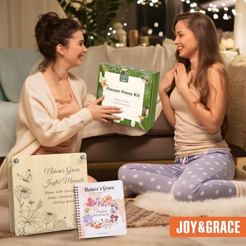 Joy&Grace Large Flower Press Kit for Adults with Designed Cover and DIY Album,10 Layers Plant Press and Plant Drying Toolkit, Flower Preservation Kit, 10.9" x 10.9" (Color Box, Natural Wood) - color: Natural Wood