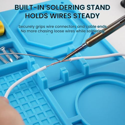 Silicone Soldering Mat with Soldering Stand, Heat Resistant 932°F, Large 20x14 Inch Non-Stick Workbench Mat for Electronics Repair, PCB, Phone, Watch, PC Building, Hobby & Craft – Blue - color: Blue