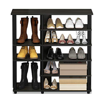 Furinno Turn-N-Tube Multi Storage Shoe Rack, 35.2"W 6-Tier, Espresso/Black,17082EX/BK - color: Espresso/Black, size: 6-Tier, 35 Inch