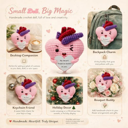 Emotional Support Handmade Crochet Heart Keepsake Desktop Ornament - color: Pink Heart01