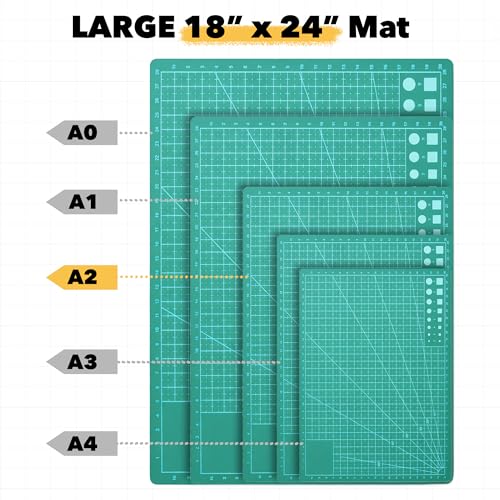 Mandala Crafts Self-Healing Green 18" x 24" A2 Cutting Mat for Sewing - color: Green, size: 18 x 24 Inches Mat