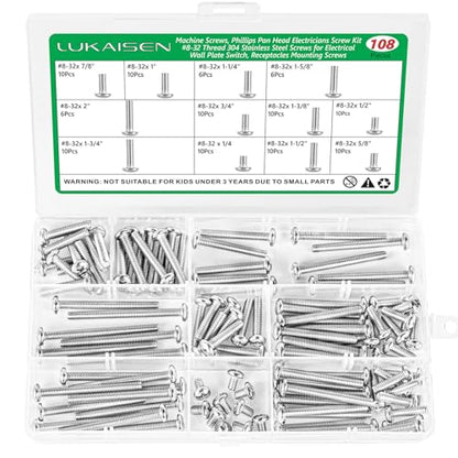 108 Pcs #8-32 Phillips Pan Head Machine Screws Kit, 304 SS - size: SS 108Pcs #8-32（1/4" to 2" ） Pan