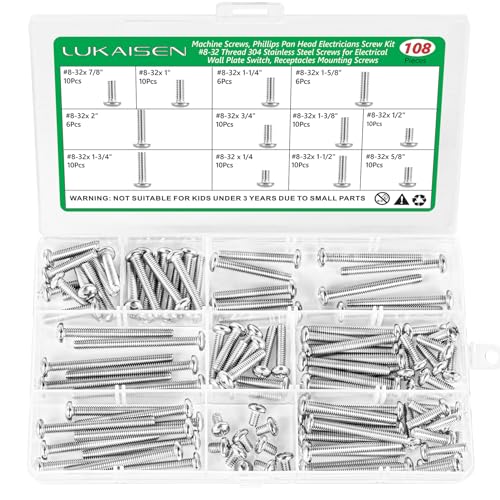 108 Pcs #8-32 Phillips Pan Head Machine Screws Kit, 304 SS - size: SS 108Pcs #8-32（1/4" to 2" ） Pan